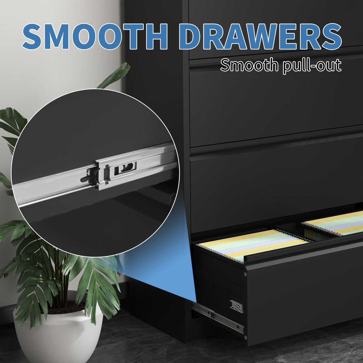 Black 4 Drawer Metal Lateral File Cabinet with Lock C990