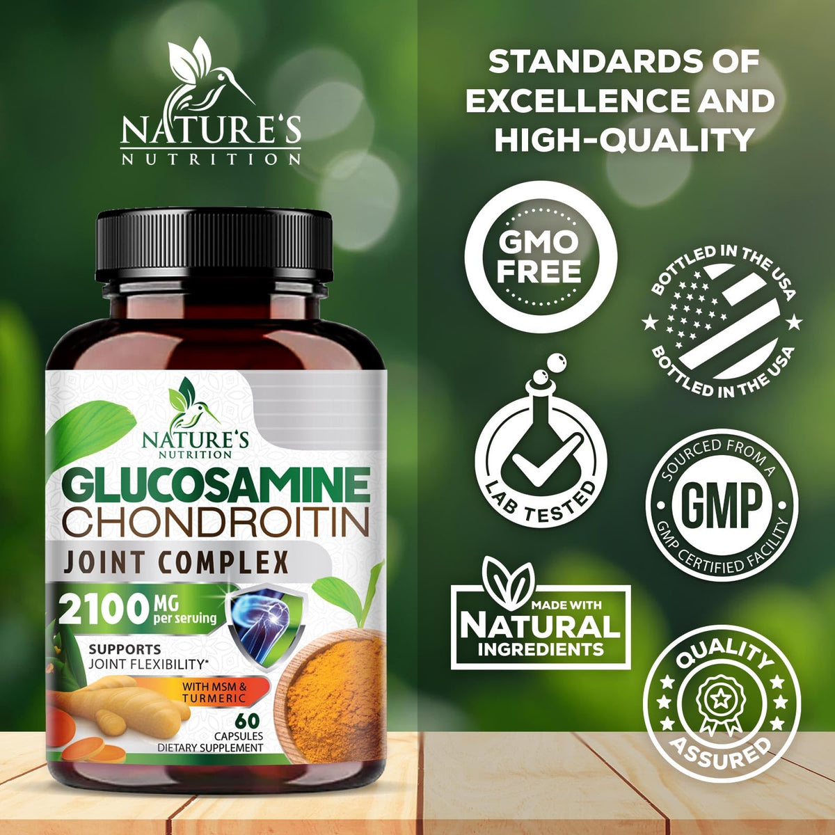 Glucosamine Chondroitin MSM 2100mg Joint Support Supplement with Turmeric & Boswellia 60 Capsules L647159