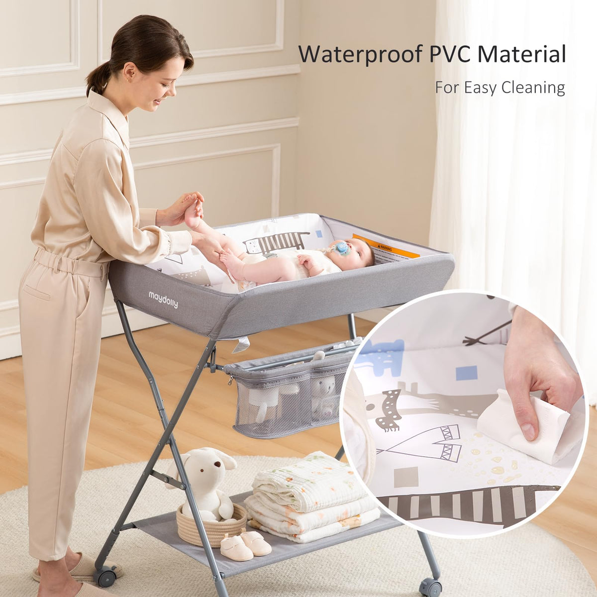 Portable Adjustable Height Folding Baby Changing Table with Wheels R23045