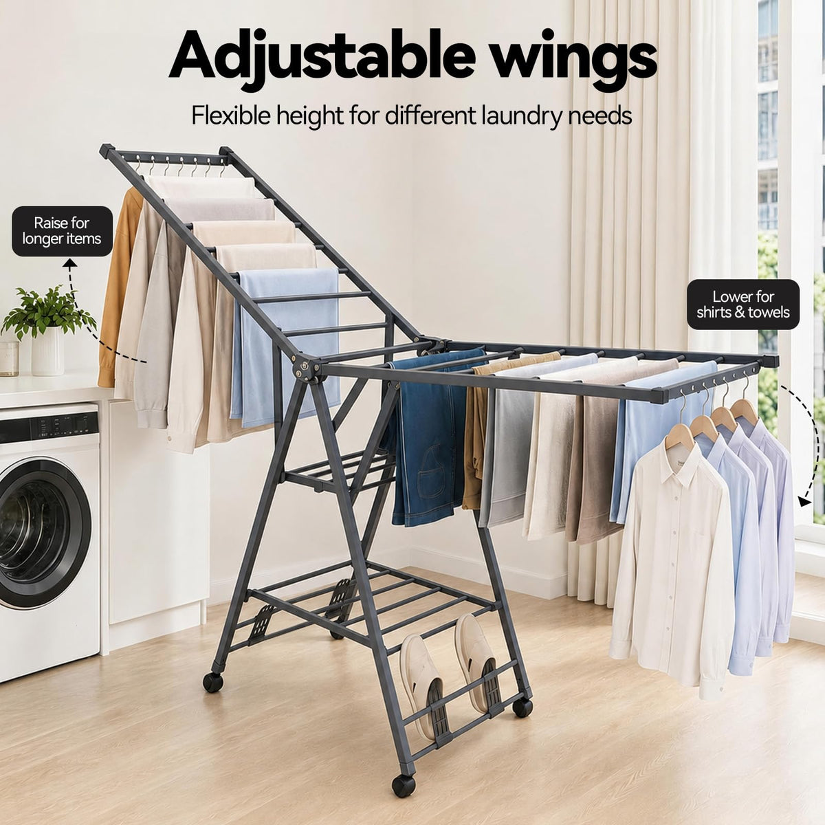 Foldable Metal Clothes Drying Rack with Wheels P49474