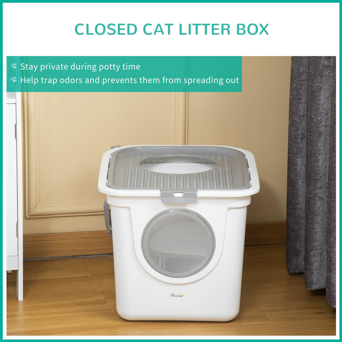 Covered Cat Litter Box with Scoop, White R838493