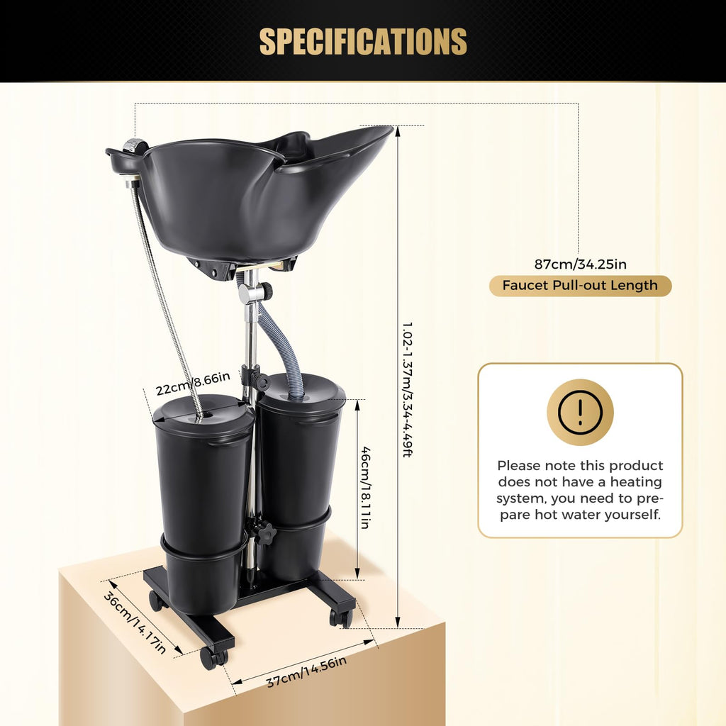 Portable Shampoo Basin with 2 Water Buckets, Black O811