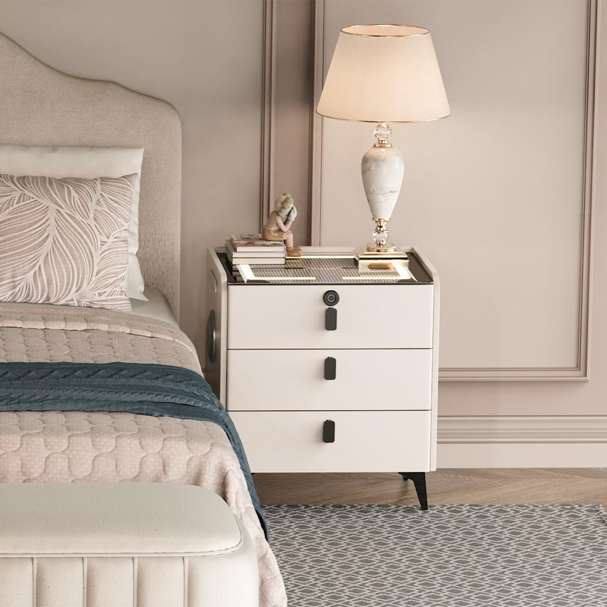 Wireless Charging Nightstand with Fingerprint Lock E141