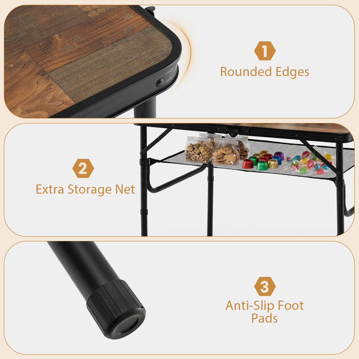 3 FT Portable Aluminum Folding Camping Table with Carry Handle R948635
