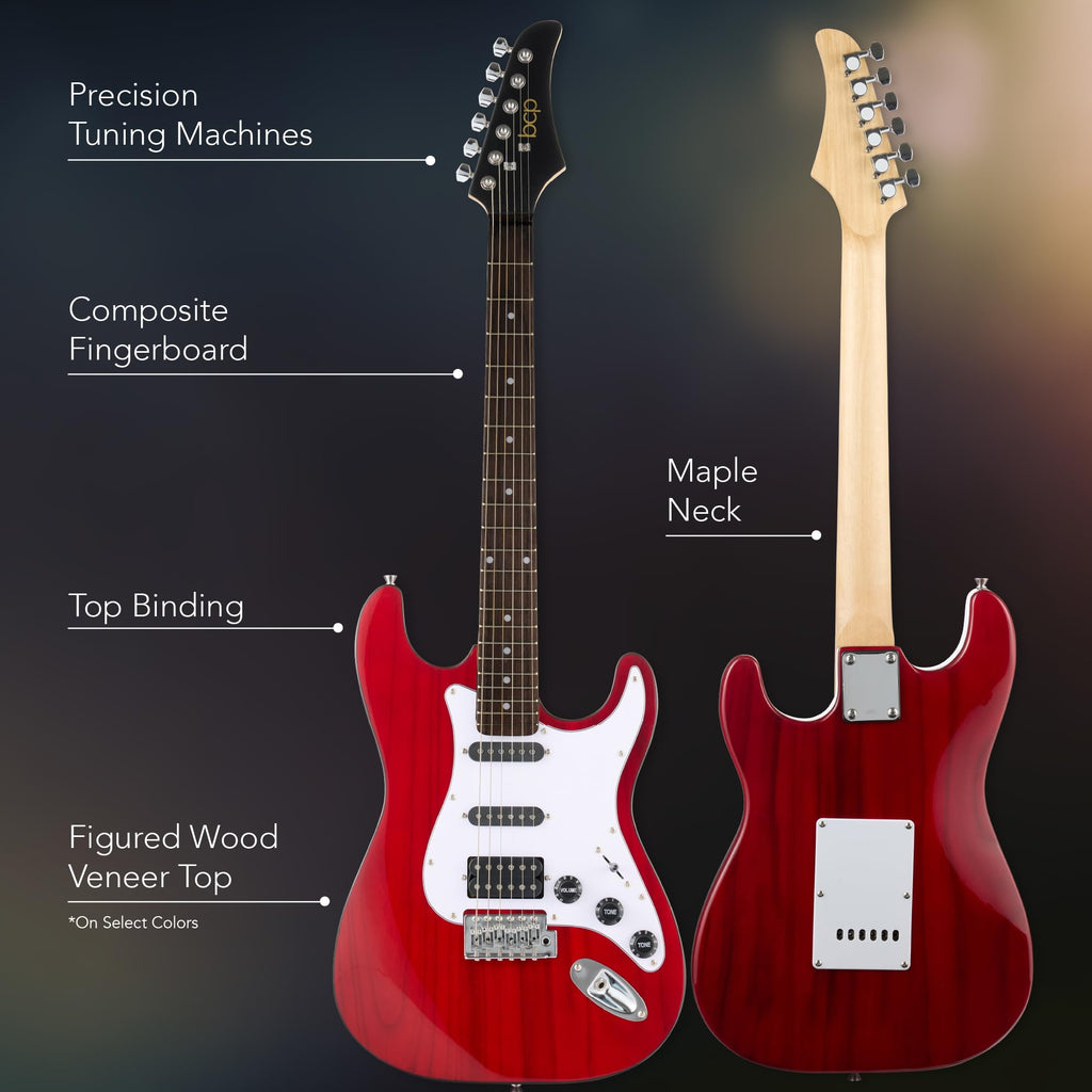 Cherry Red White Electric Guitar Kit with Headphone Amp D377