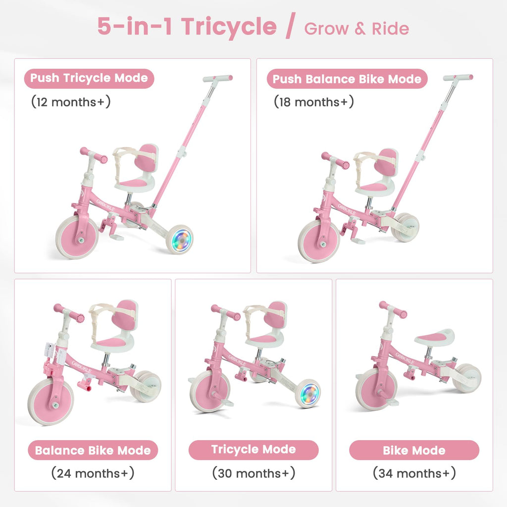 5-in-1 Convertible Toddler Tricycle with Push Handle K5928