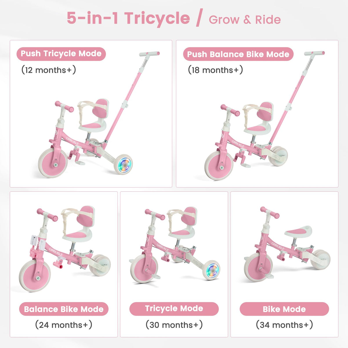 5-in-1 Convertible Toddler Tricycle with Push Handle K5928