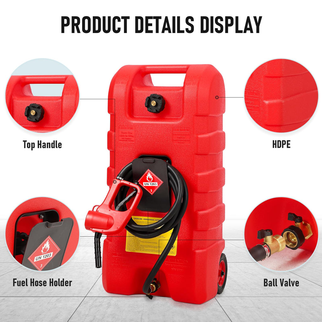 15 Gallon Wheeled Fuel Caddy with Manual Siphon Pump & 10FT Hose U26685