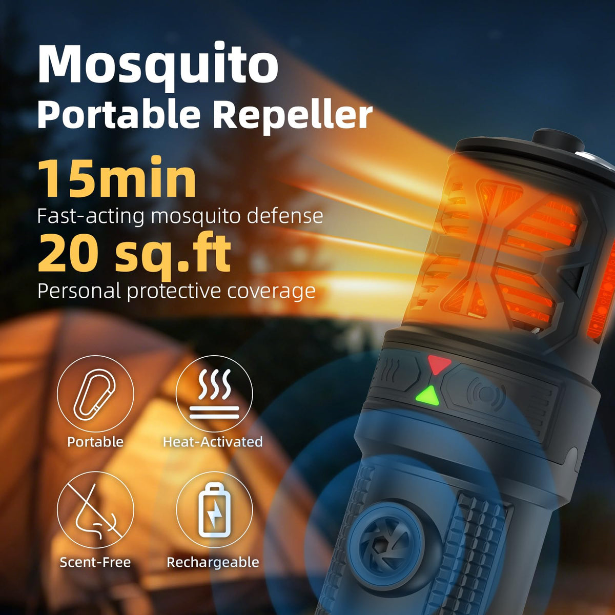 Portable Ultrasonic Mosquito Repeller with Carabiner Hook (6 Refills) S905806