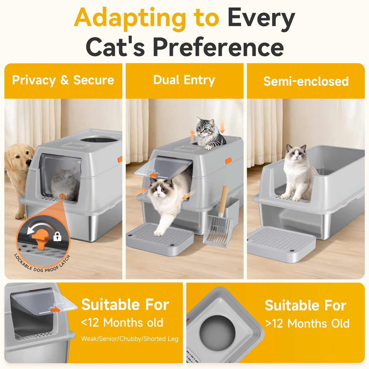 XL Enclosed Stainless Steel Litter Box with Lid T78071