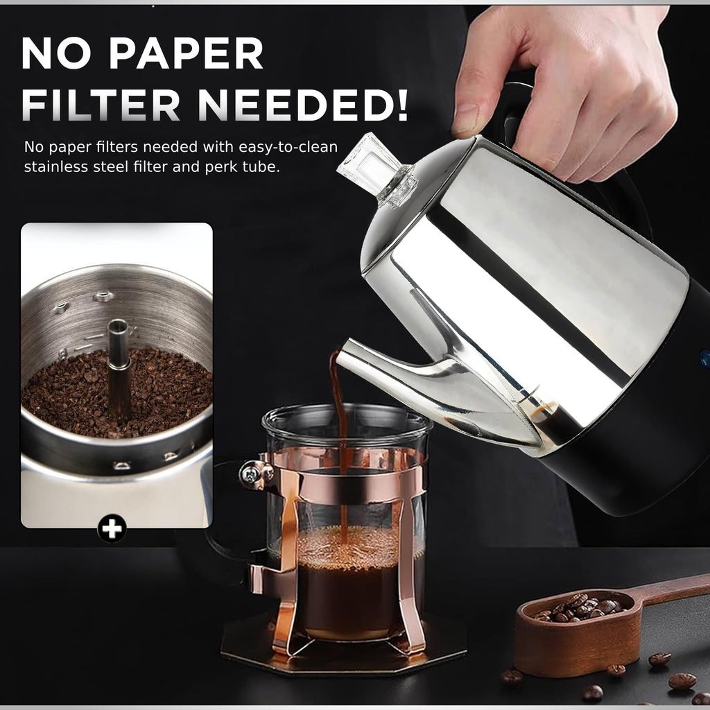 10 Cup Stainless Steel Electric Percolator Coffee Pot Y5283
