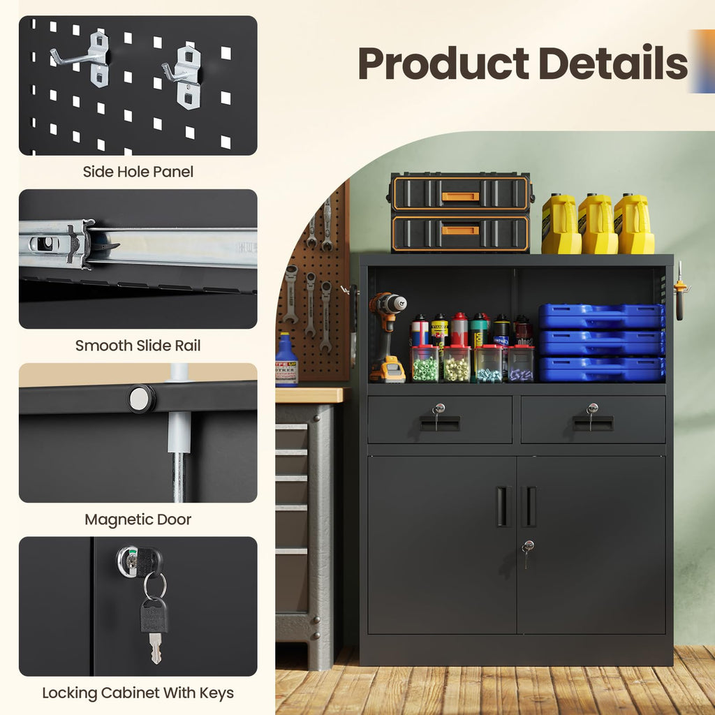 Metal Storage Cabinet with 2 Drawers and Locking Doors Z7881