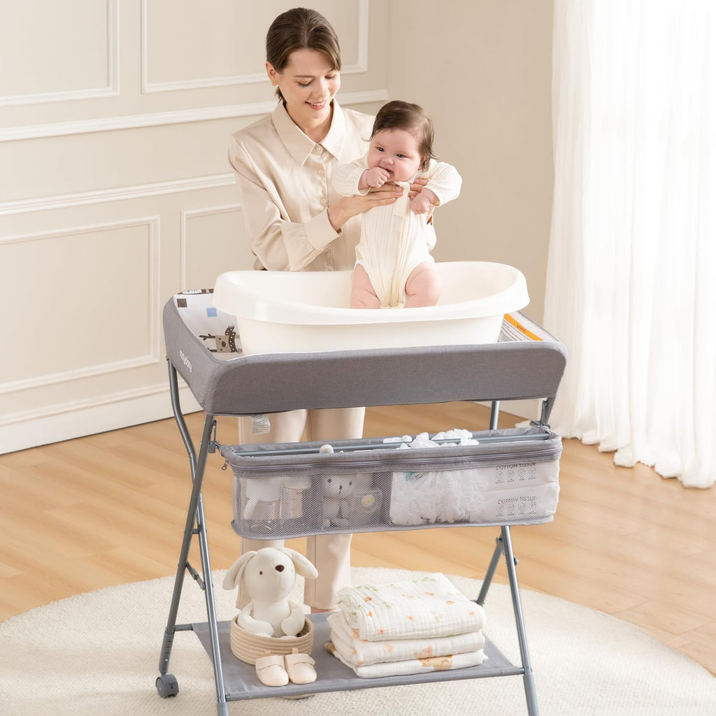 Portable Adjustable Height Folding Baby Changing Table with Wheels R23045