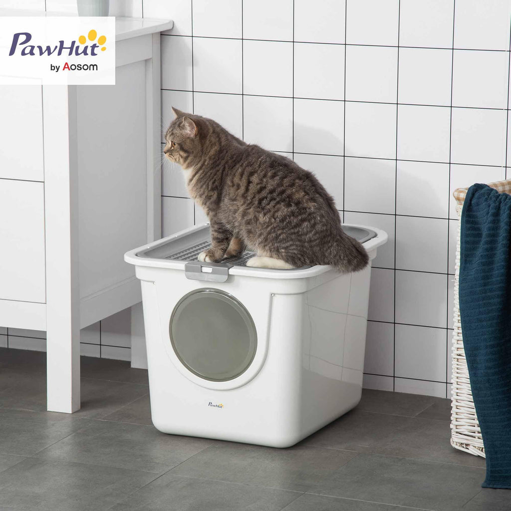 Covered Cat Litter Box with Scoop, White R838493