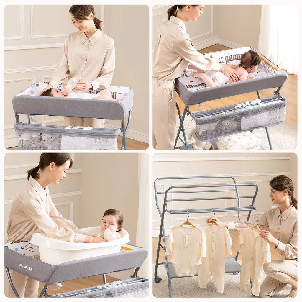Portable Adjustable Height Folding Baby Changing Table with Wheels R23045