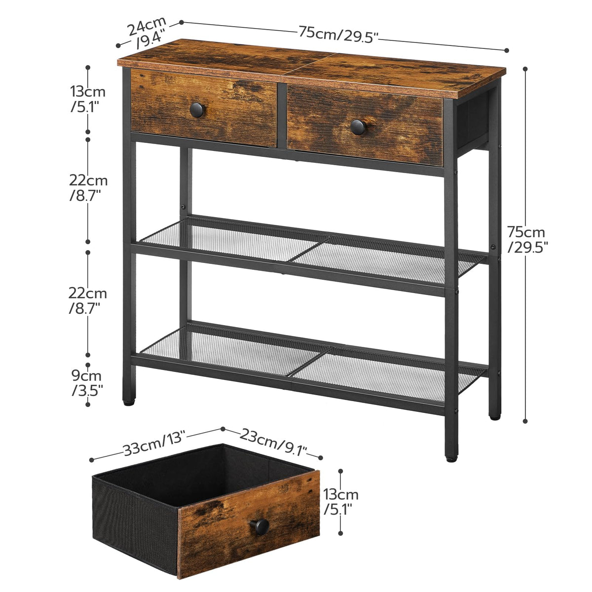 29.5" Narrow Console Table with 2 Fabric Drawers R519479