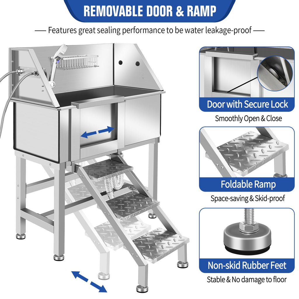 Stainless Steel Dog Grooming Tub with Stairs A779