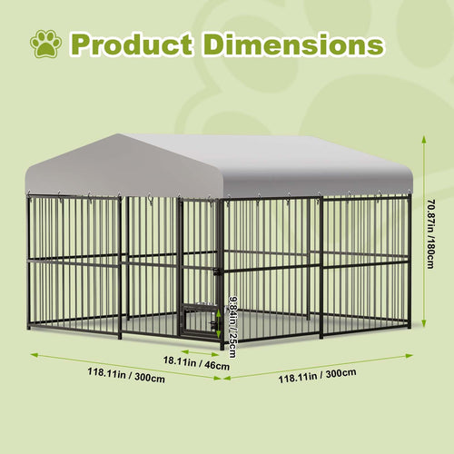 10 x 10FT Heavy Duty Metal Outdoor Dog Kennel with Roof U5077
