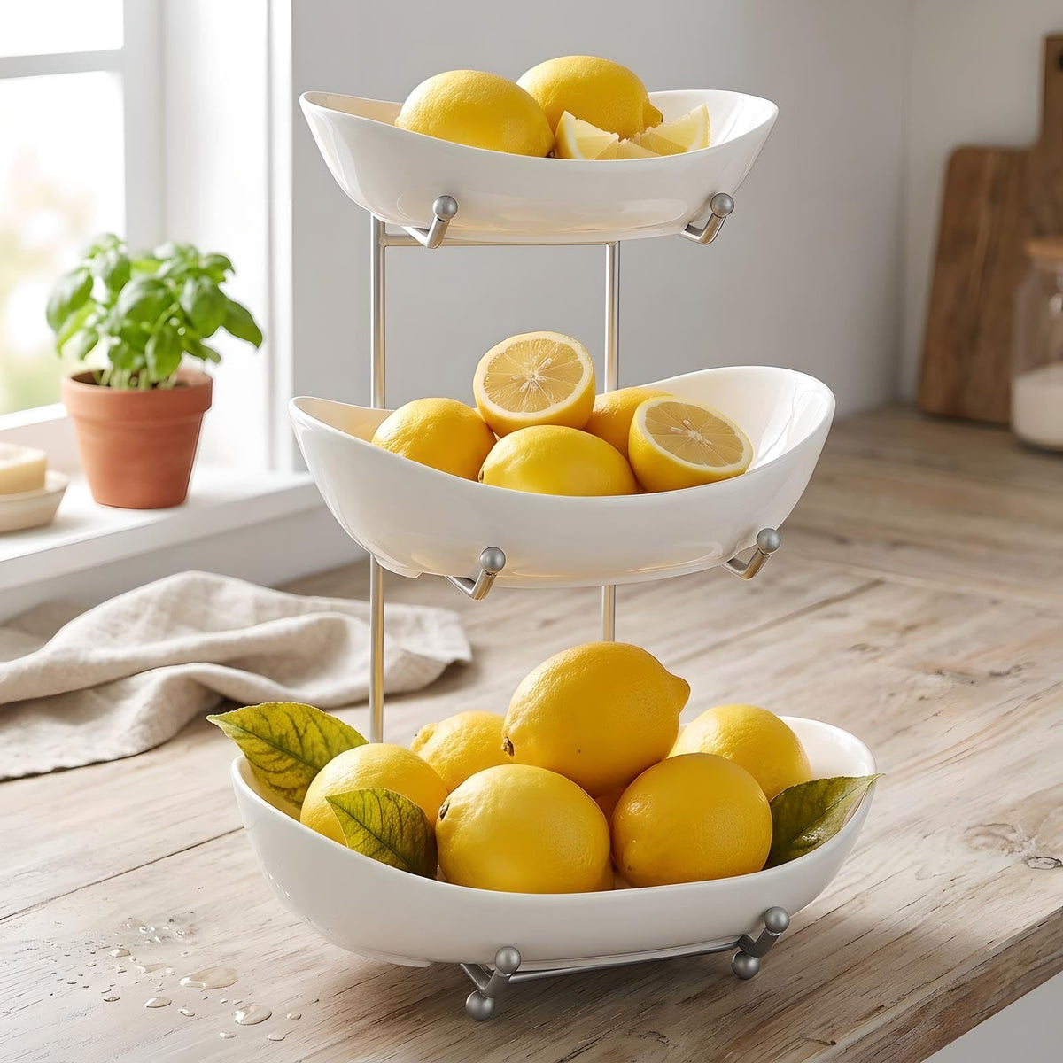 3 Tier Ceramic Fruit Basket with Holder W70086