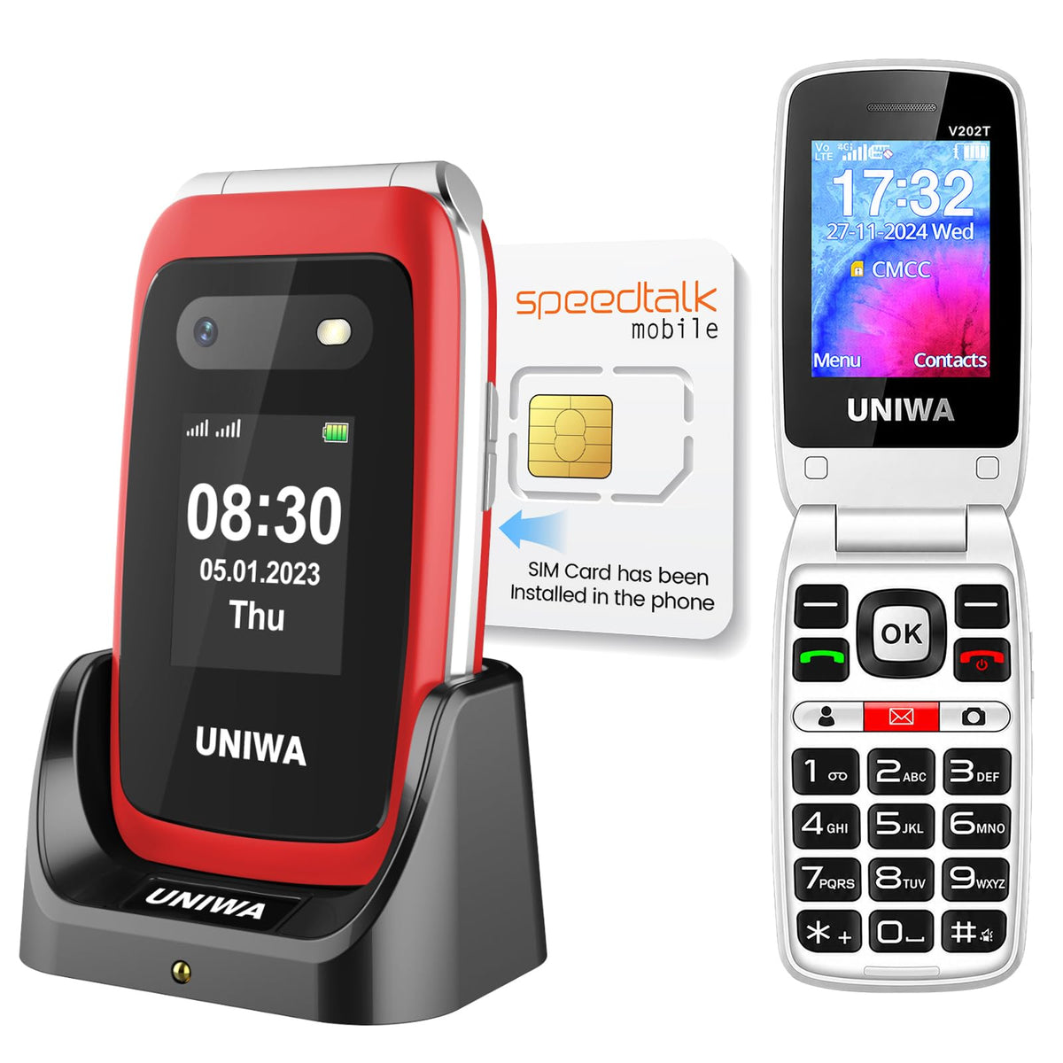 4G Flip Phone Unlocked Dual Screen 2.4"+1.77" Red Q278256