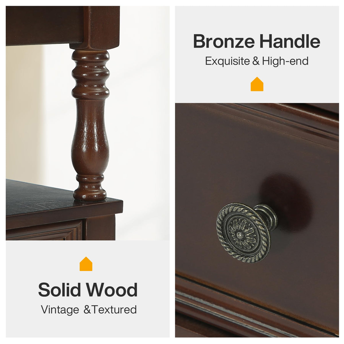 Solid Wood End Table with 2 Drawers and 2-Tier Open Shelf R730476