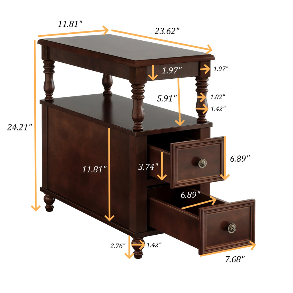 Solid Wood End Table with 2 Drawers and 2-Tier Open Shelf R730476