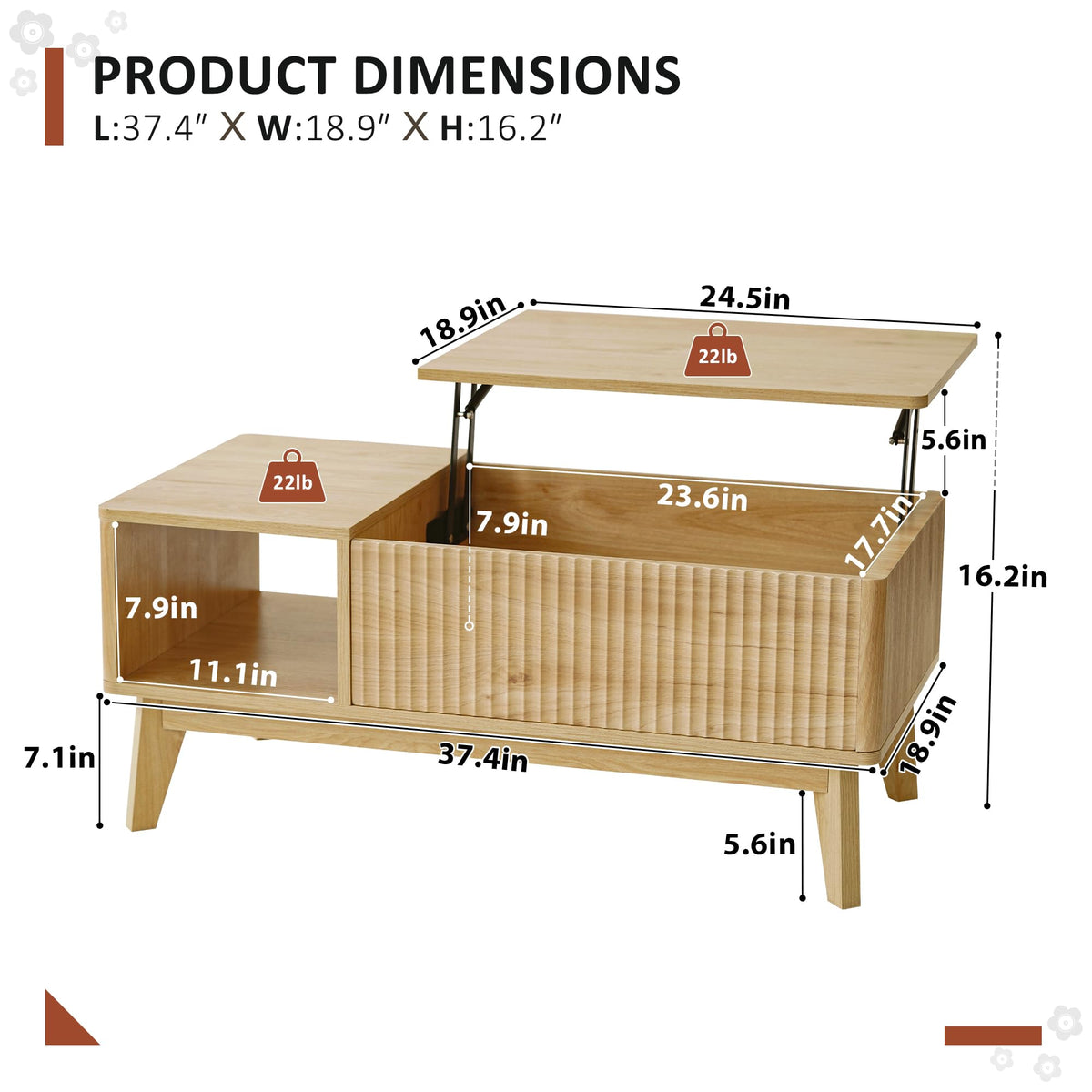 Fluted Lift Top Coffee Table with Storage P43705