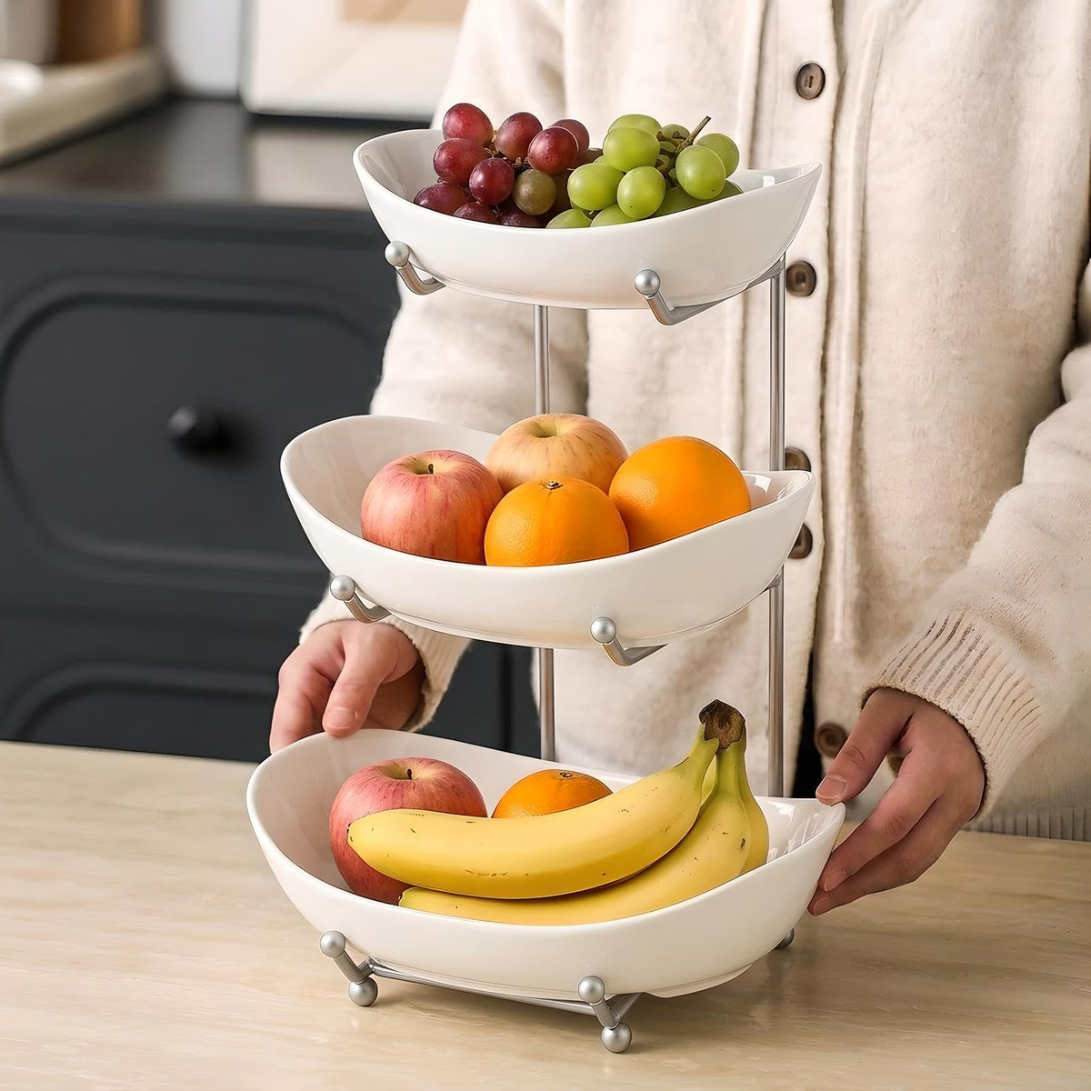 3 Tier Ceramic Fruit Basket with Holder W70086