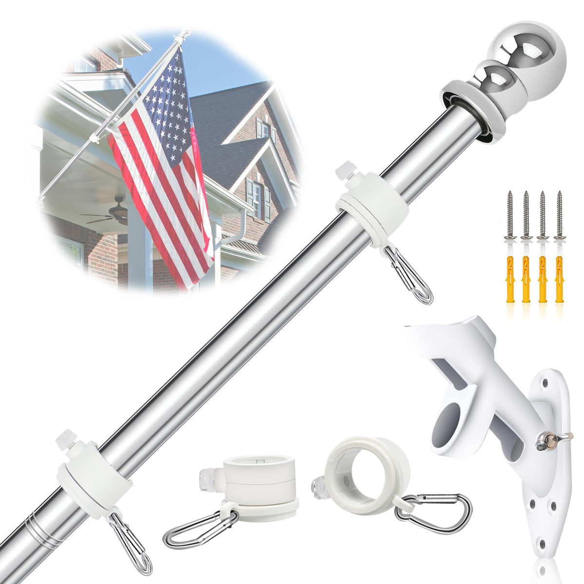 5FT Stainless Steel Wall Mounted Flag Pole Kit W892