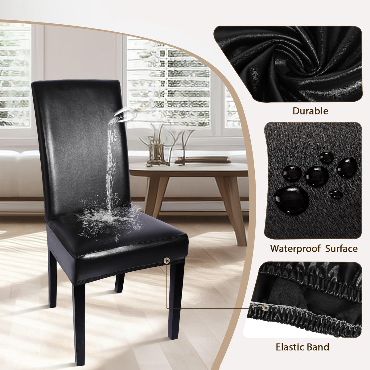 Waterproof PU Leather Dining Chair Covers Set of 6 X14158