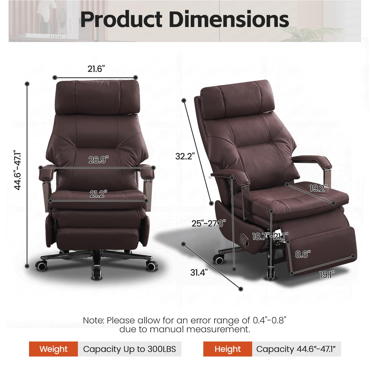 Coffee Faux Leather Executive Office Chairs L8429
