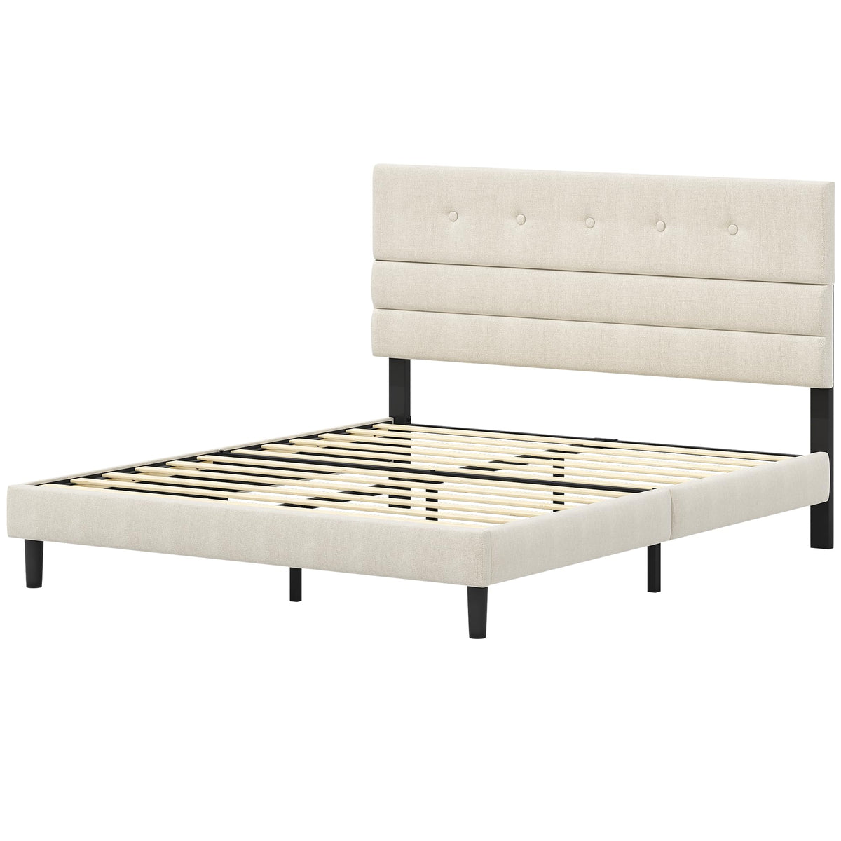 Queen Size Linen Fabric Upholstered Platform Bed Frame O502847