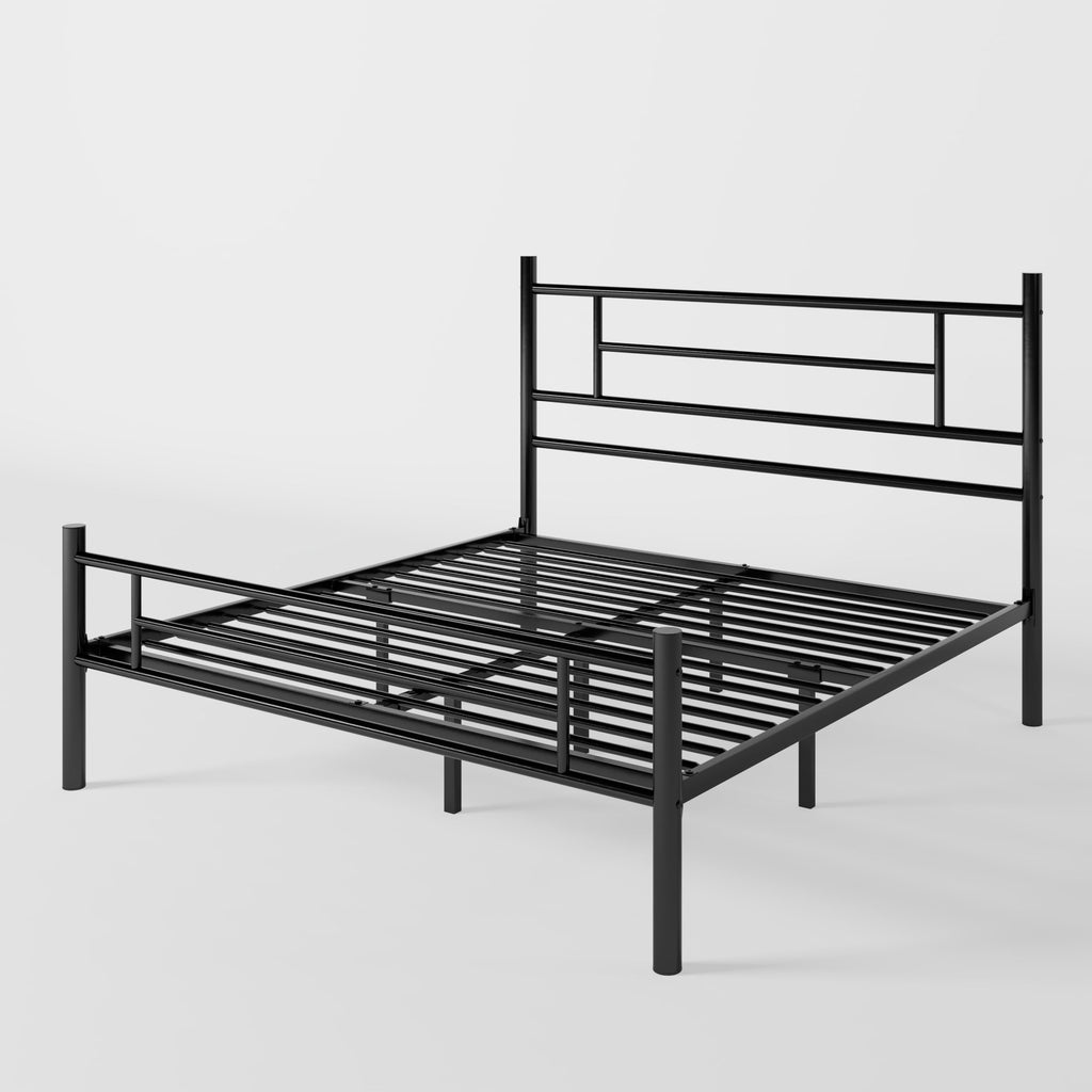 Full Size Black Metal Bed Frame with Headboard and Footboard A34039