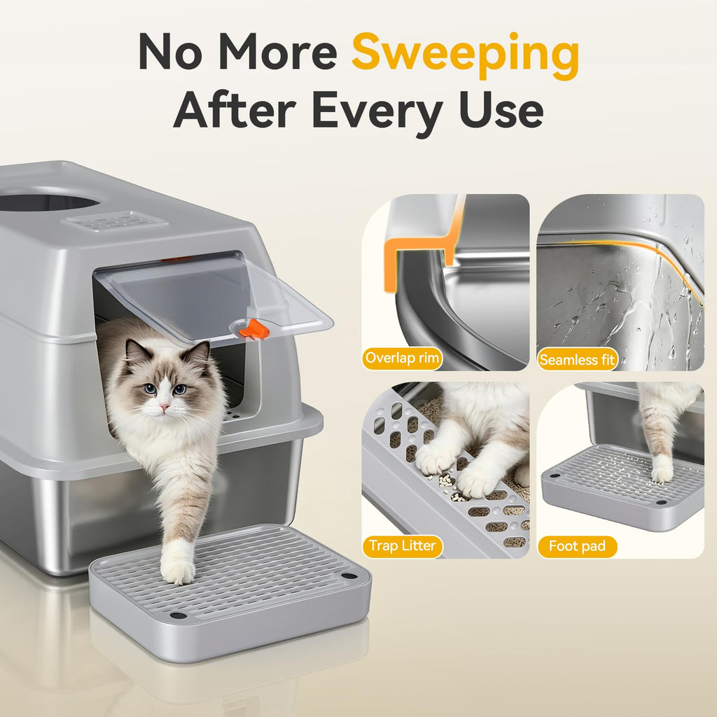 XL Enclosed Stainless Steel Litter Box with Lid T78071