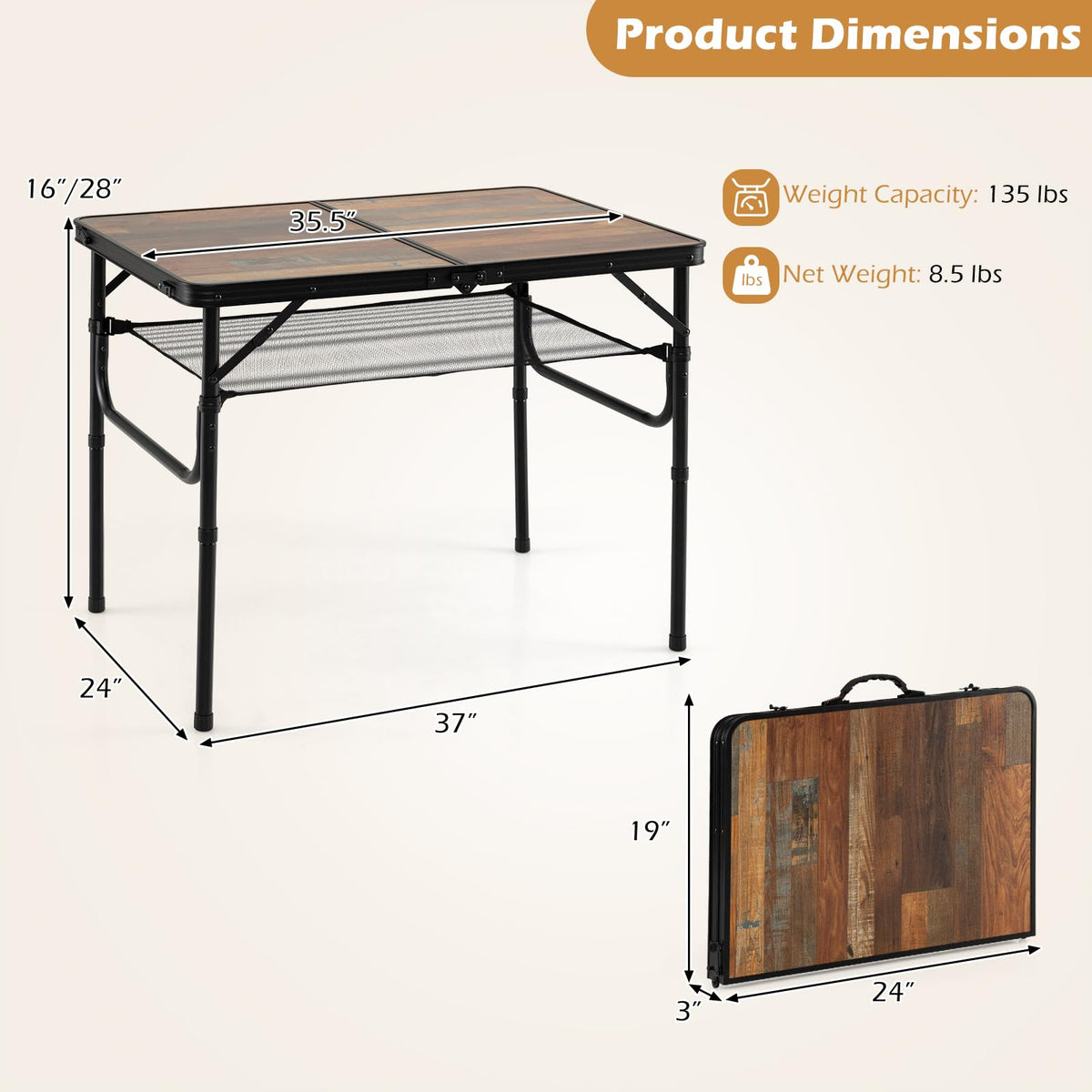3 FT Portable Aluminum Folding Camping Table with Carry Handle R948635