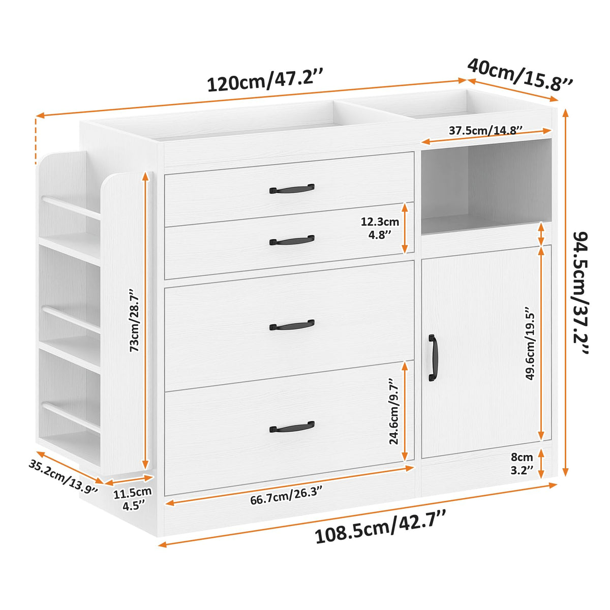 White 4 Drawer Baby Nursery Dresser with Changing Pad C8305