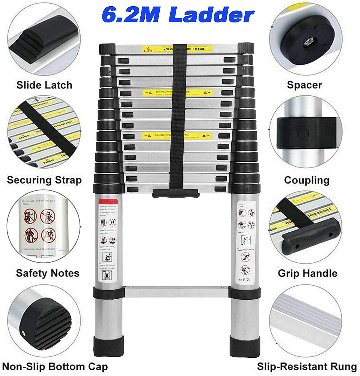 20FT Aluminum Telescoping Ladder 330 lbs Capacity H9721