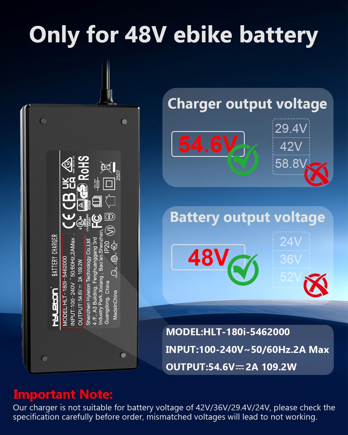 54.6V 2A Lithium Battery Charger V92732