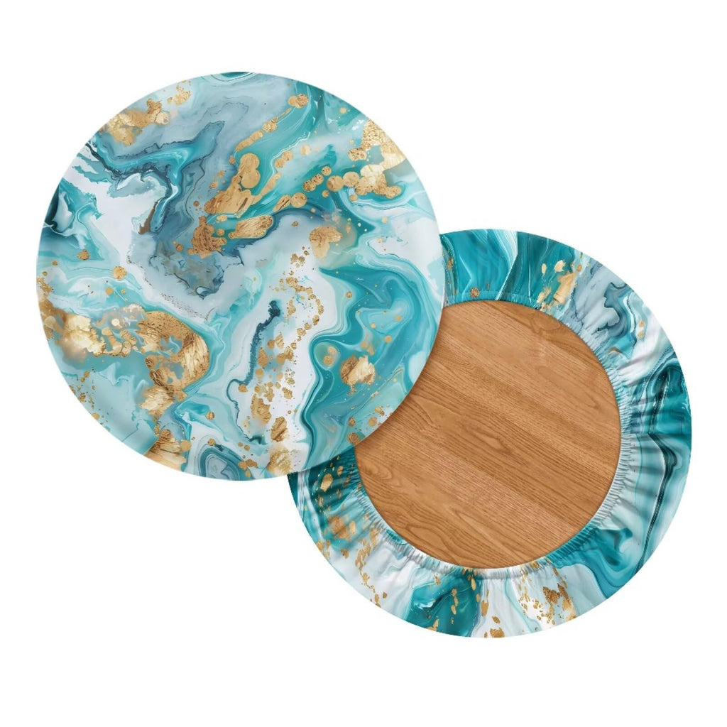 Teal Gold Marble 2 Pack Round Bar Stool Seat Cover O25362