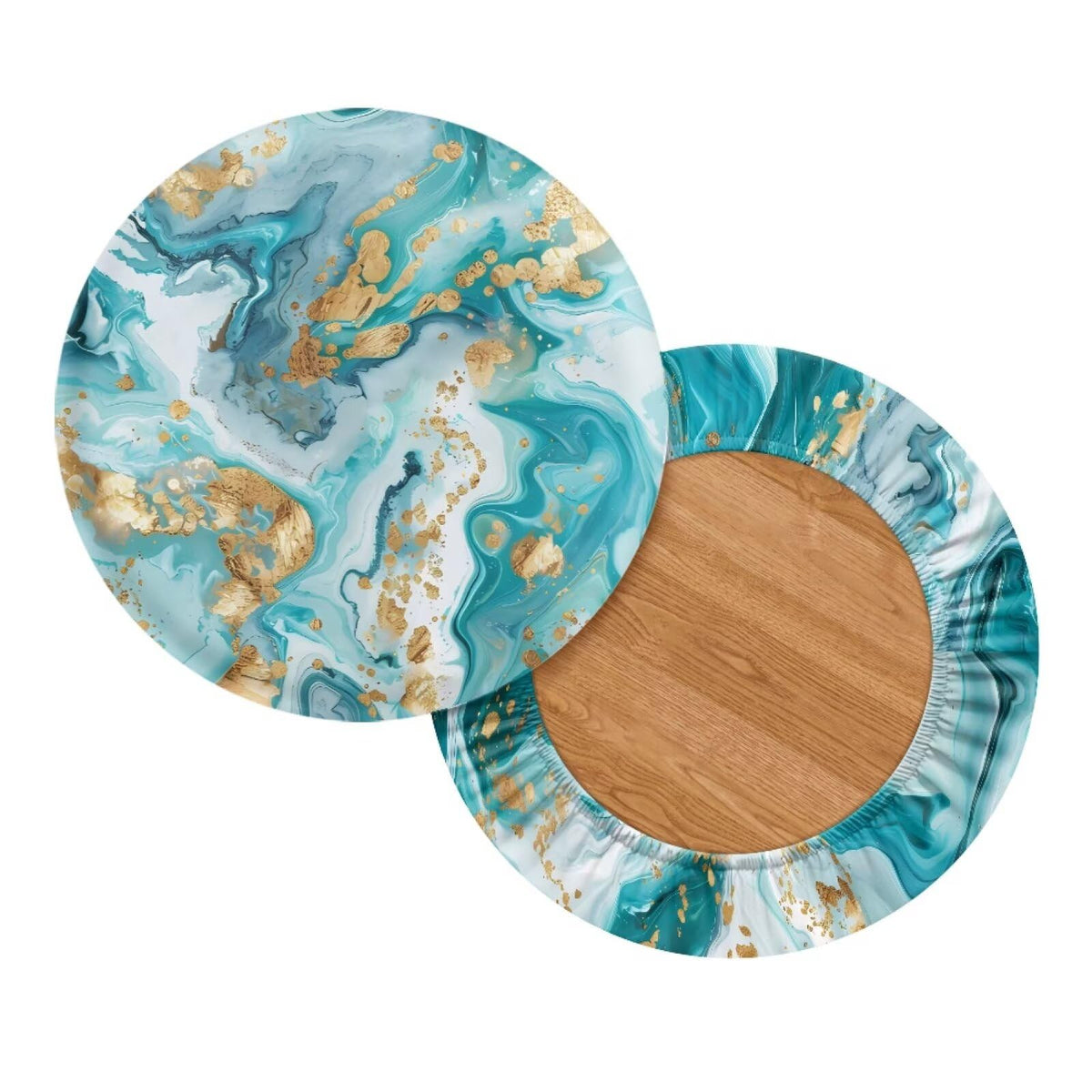 Teal Gold Marble 2 Pack Round Bar Stool Seat Cover O25362