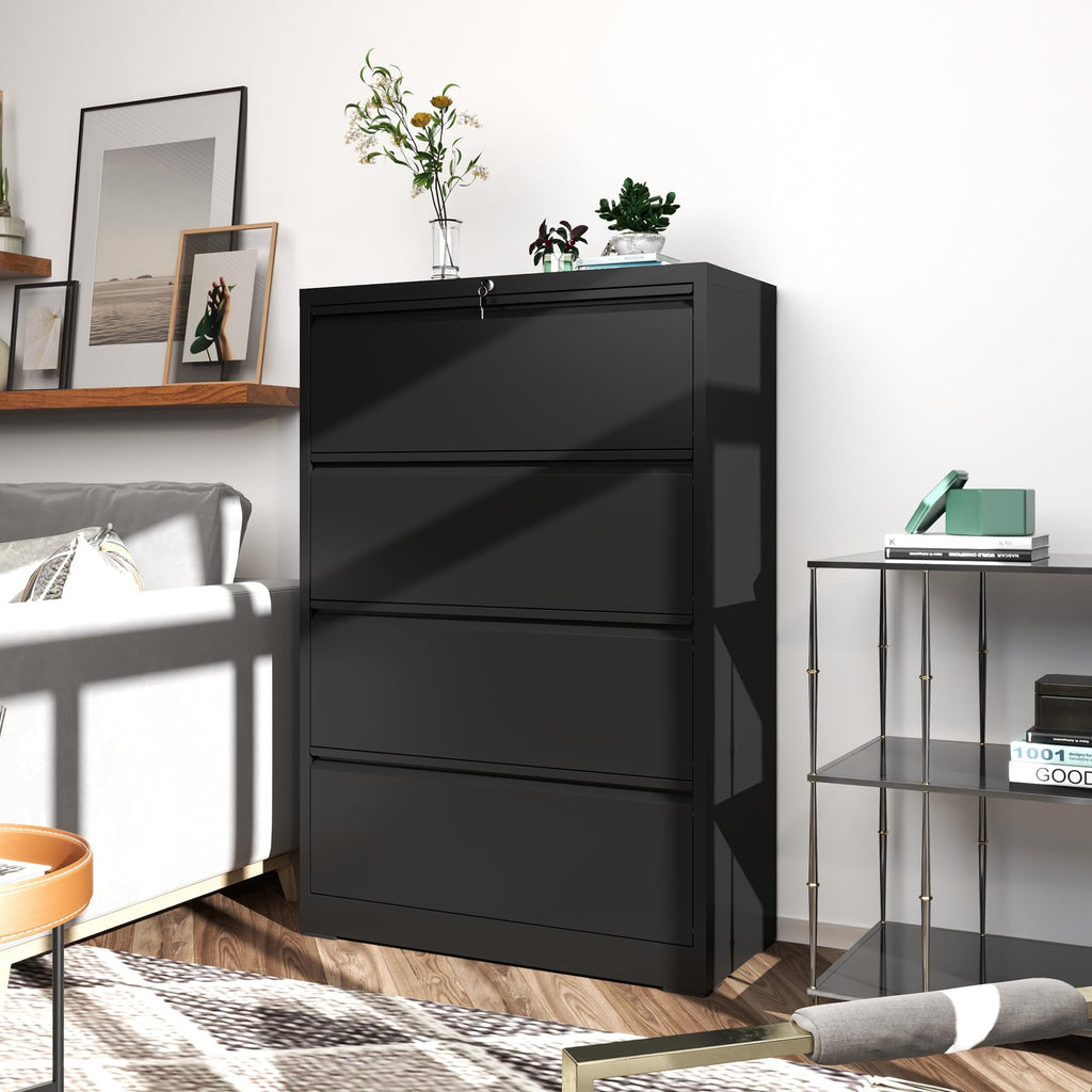 Black 4 Drawer Metal Lateral File Cabinet with Lock C990