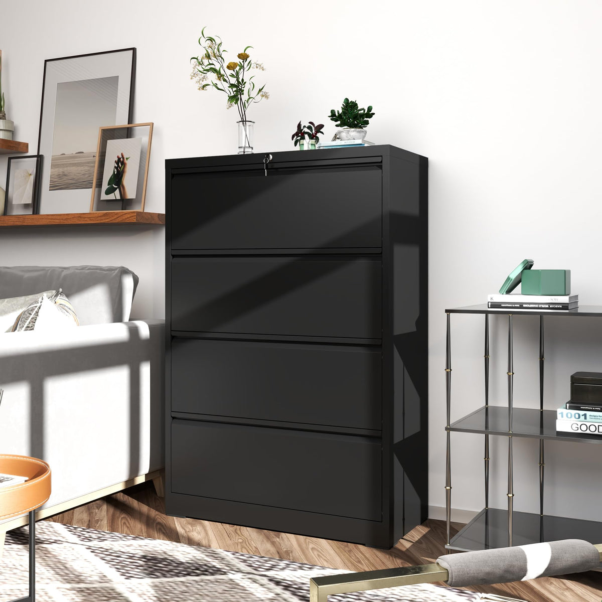 Black 4 Drawer Metal Lateral File Cabinet with Lock C990
