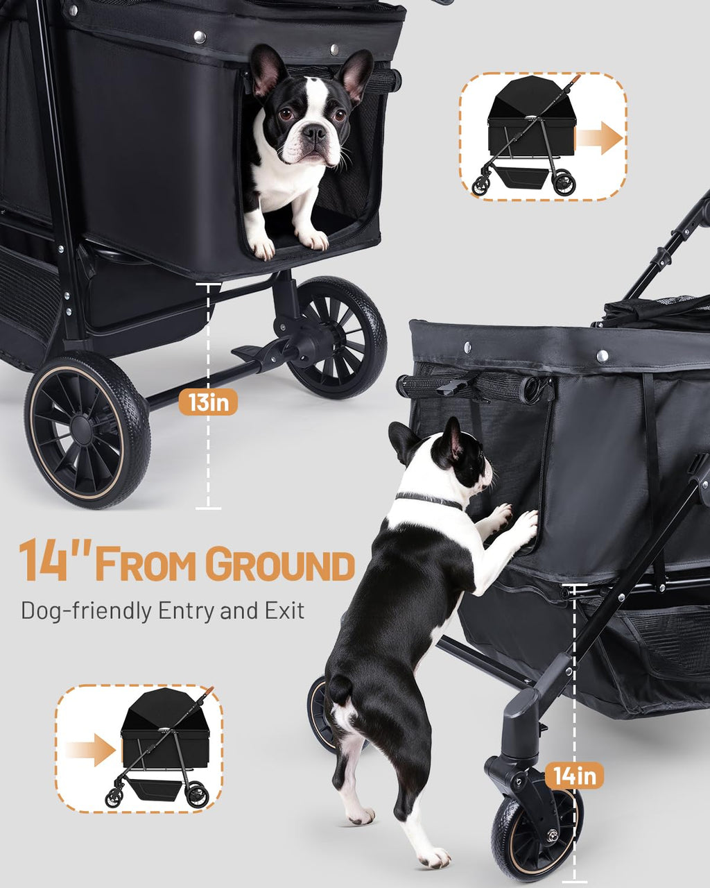Foldable Ventilated Dog Stroller with Canopy F61635