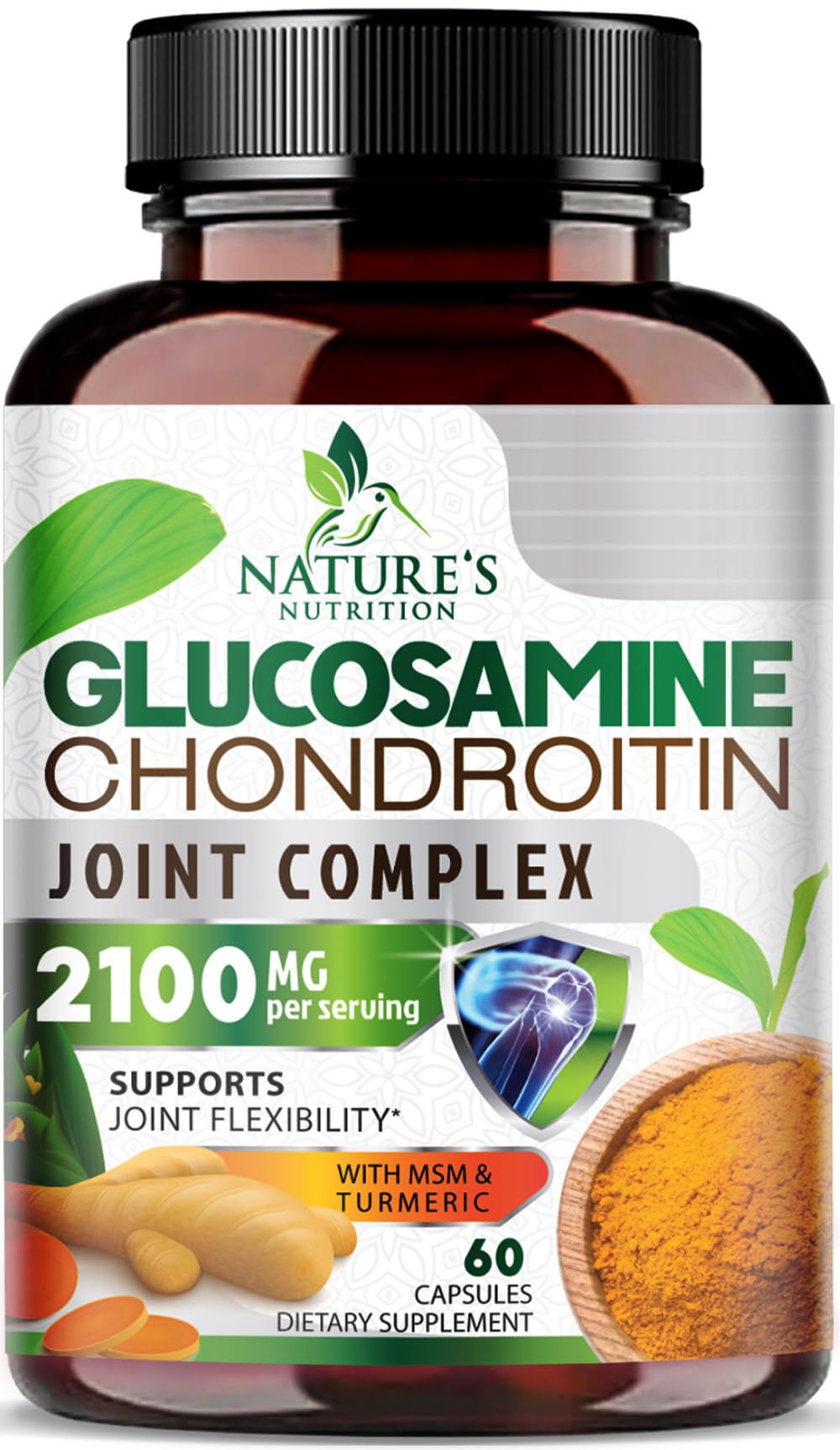 Glucosamine Chondroitin MSM 2100mg Joint Support Supplement with Turmeric & Boswellia 60 Capsules L647159