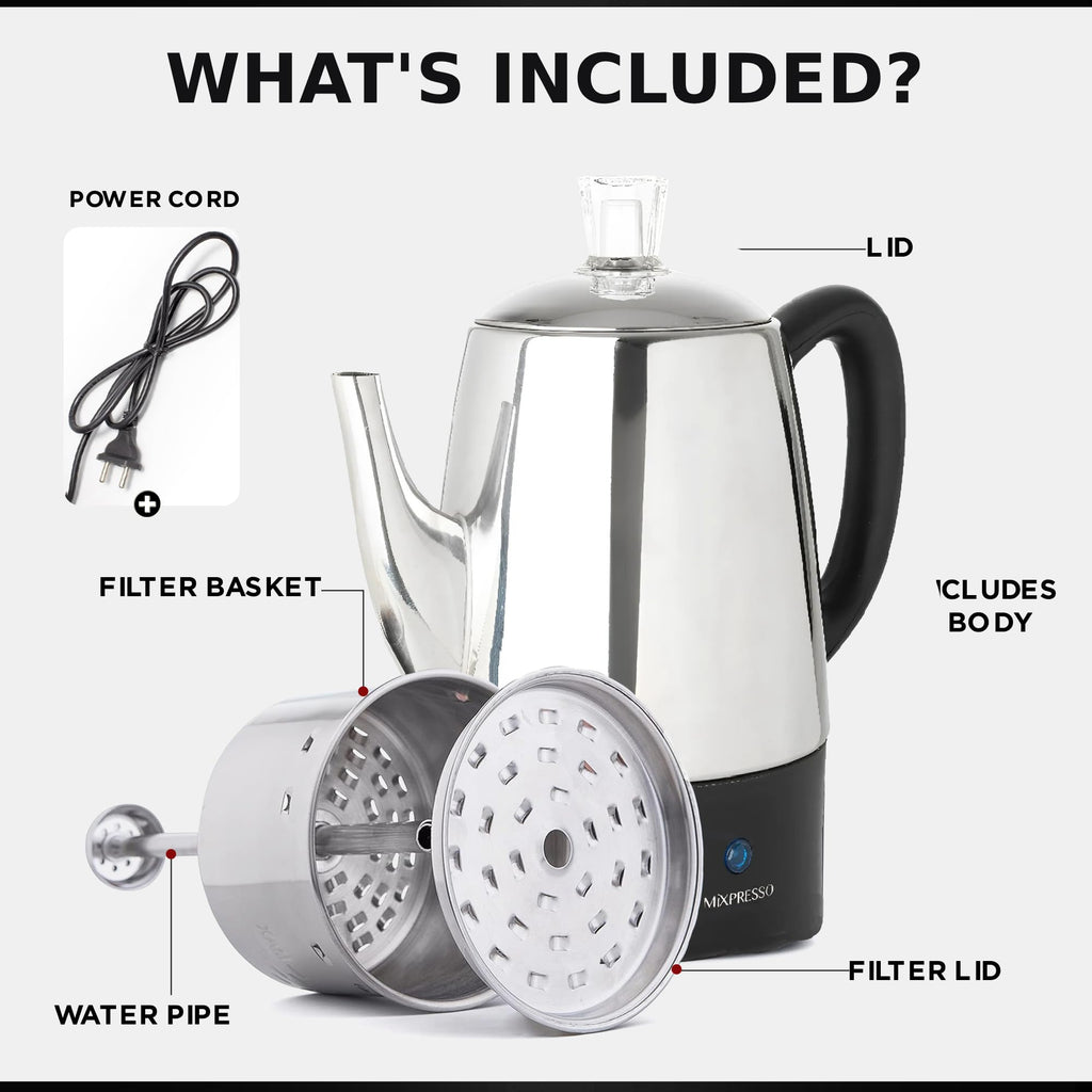 10 Cup Stainless Steel Electric Percolator Coffee Pot Y5283
