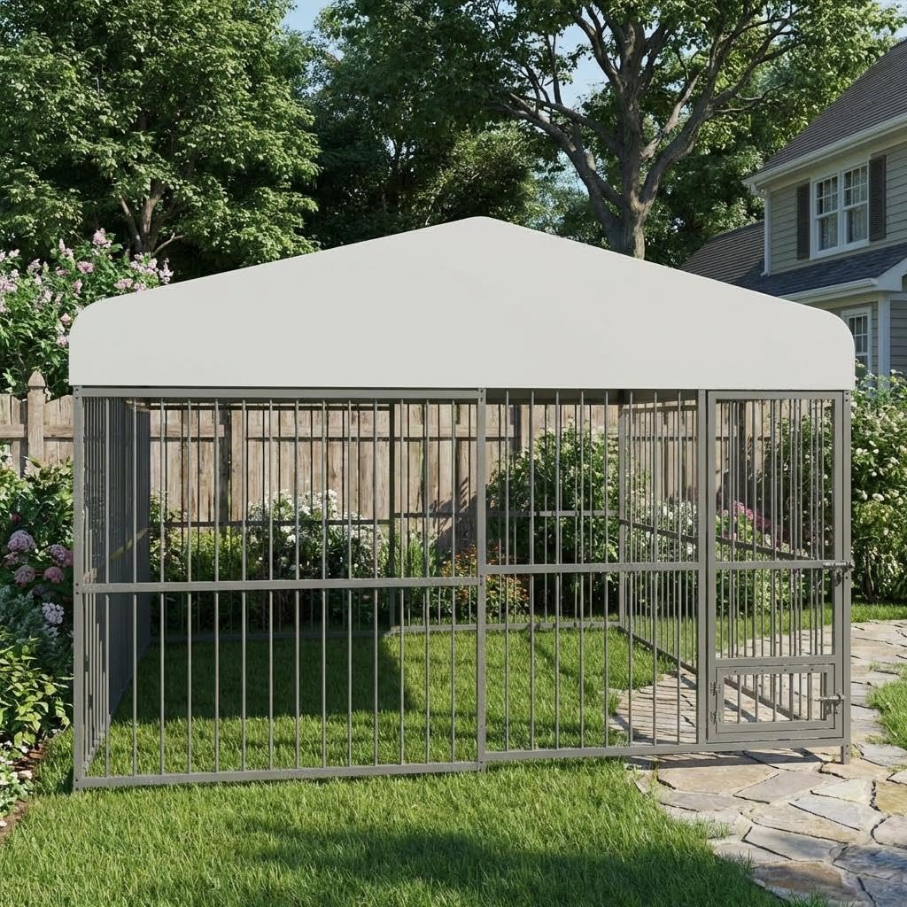 10 x 10FT Heavy Duty Metal Outdoor Dog Kennel with Roof U5077