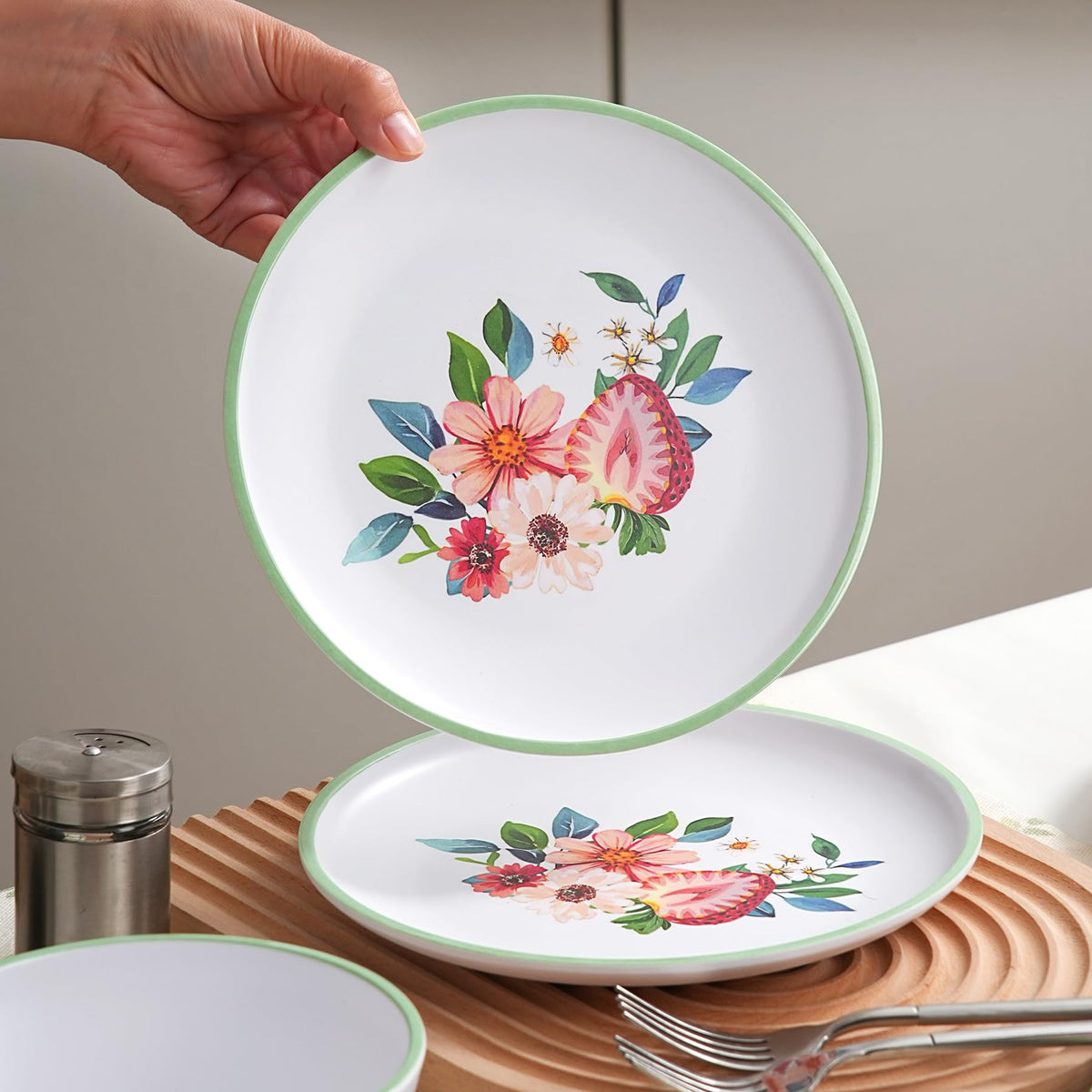 12-Piece Strawberry Melamine Dinnerware Set K457