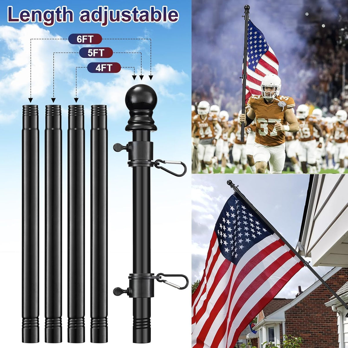 Black 5ft Tangle Free Metal Flag Pole B55696