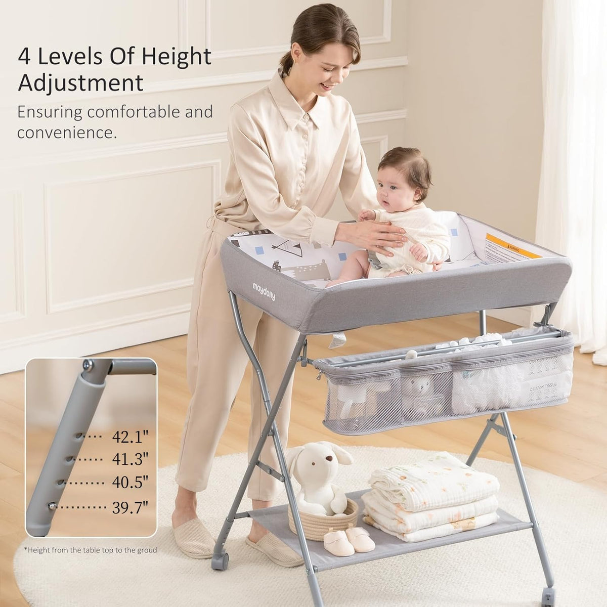 Portable Adjustable Height Folding Baby Changing Table with Wheels R23045