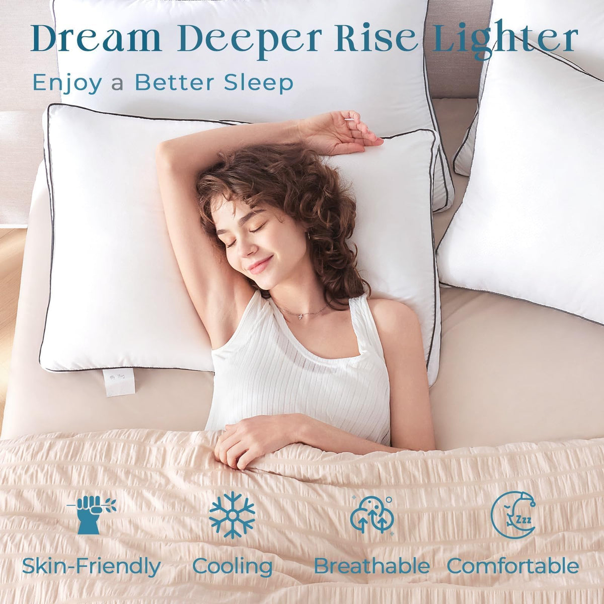 Queen Size Set of 2 White Gusseted Bed Pillows X1934